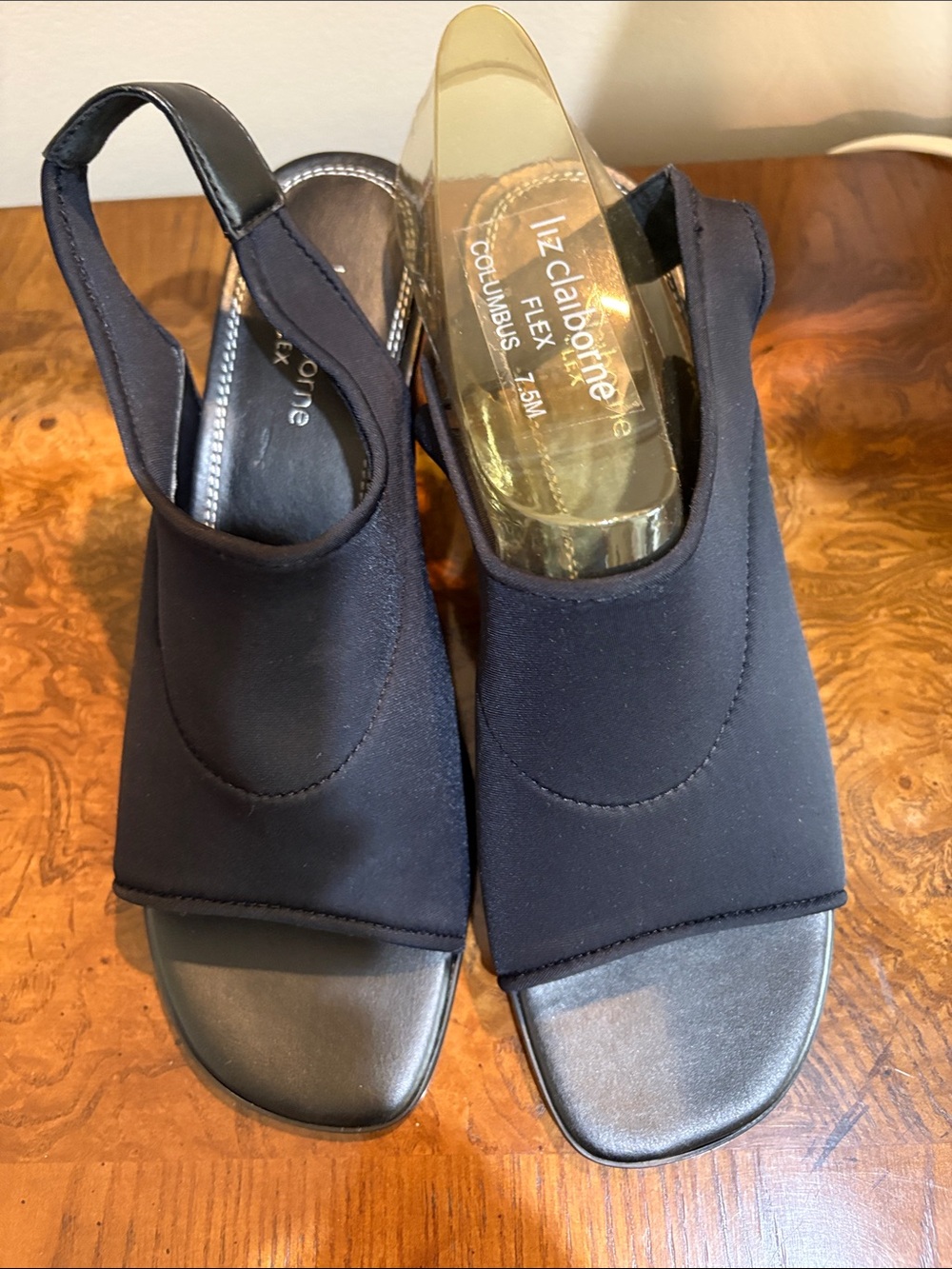 Liz Claiborne Black Stretch Slingback Open-Toe Sandals 7.5 med. New